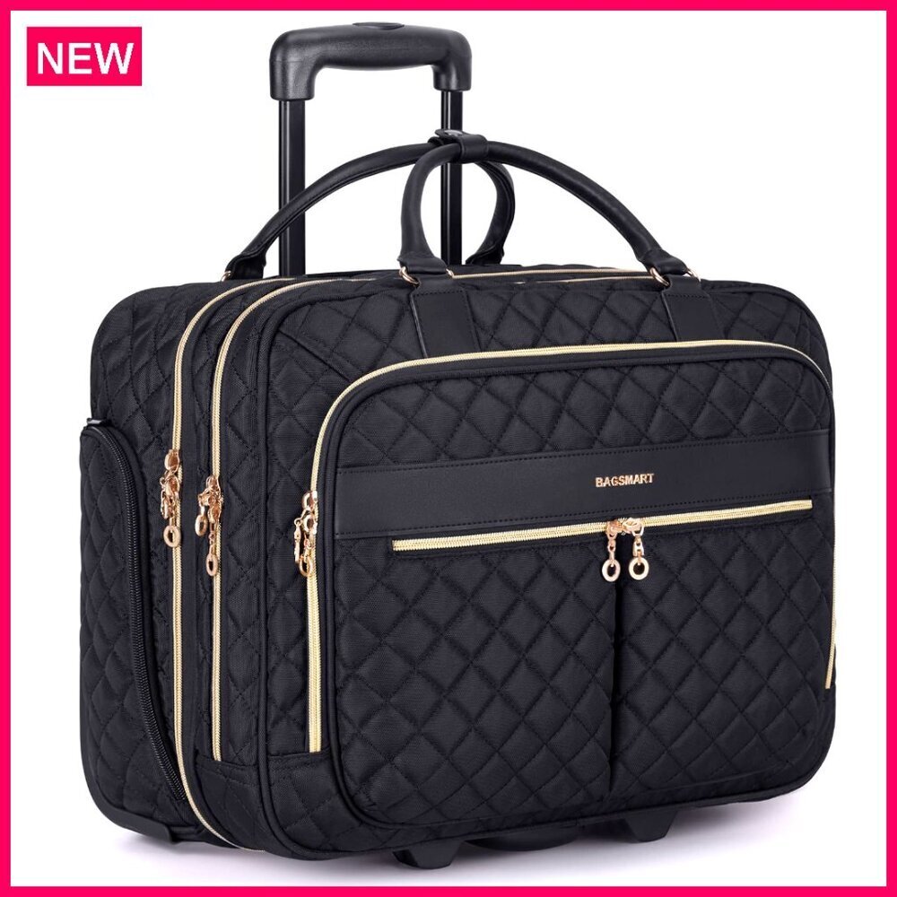 Rolling Laptop Briefcase 17.3 Inch Wheels Water Resistant Travel Work Bag